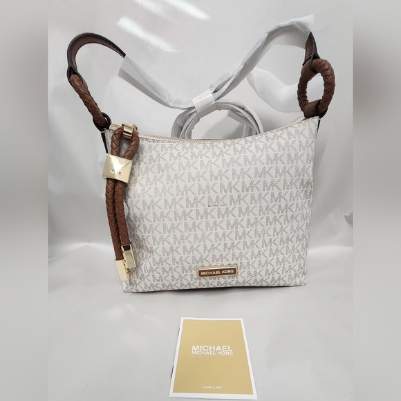 Michael Kors White and Brown Shoulder Bag with Signature Design - Picture 1 of 6
